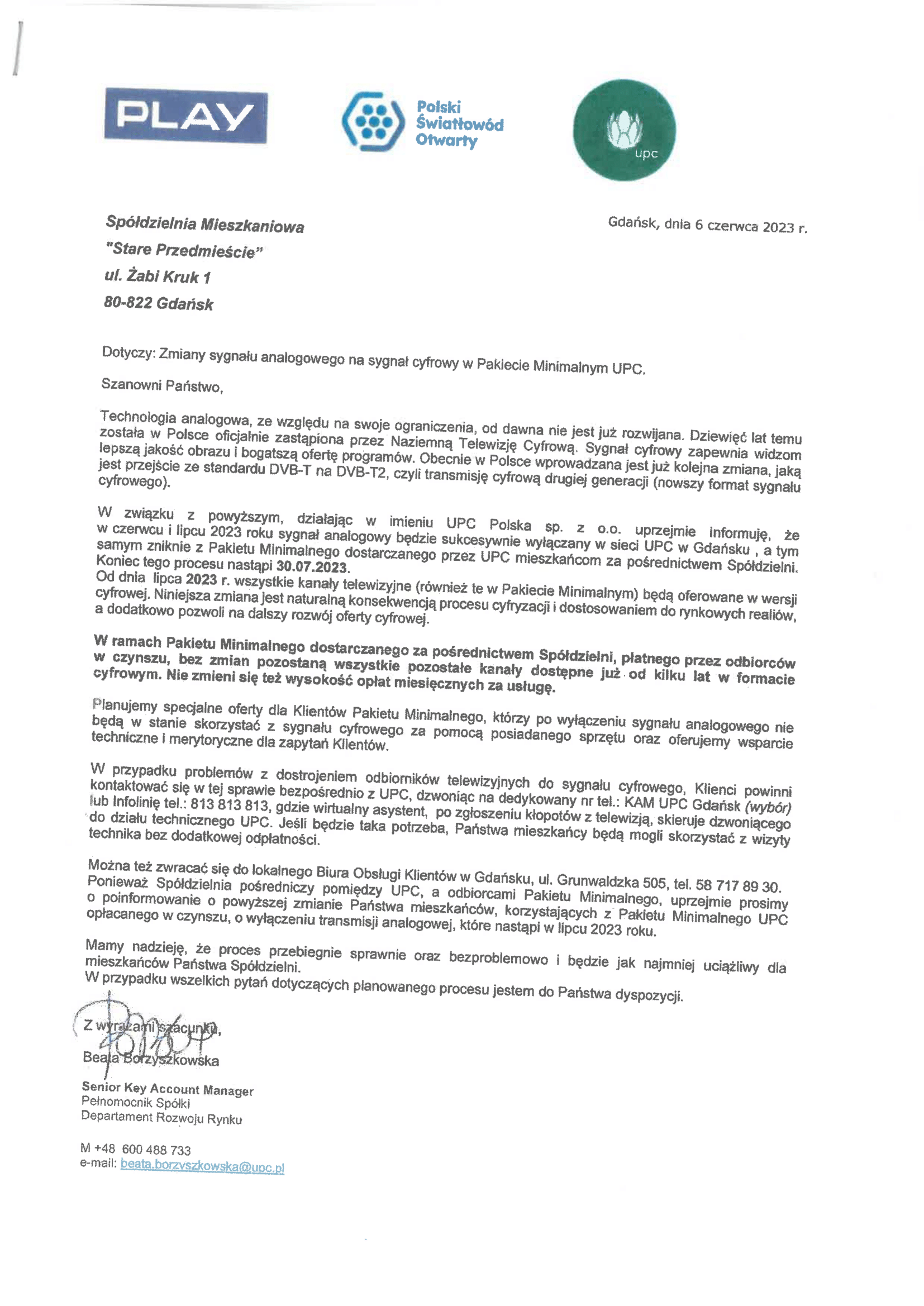 Informacja dla osób korzystających z telewizji analogowej
